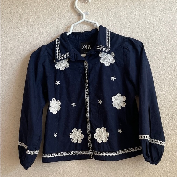 Zara Kids Dark Blue Jacket with White Floral Details - Picture 5 of 5